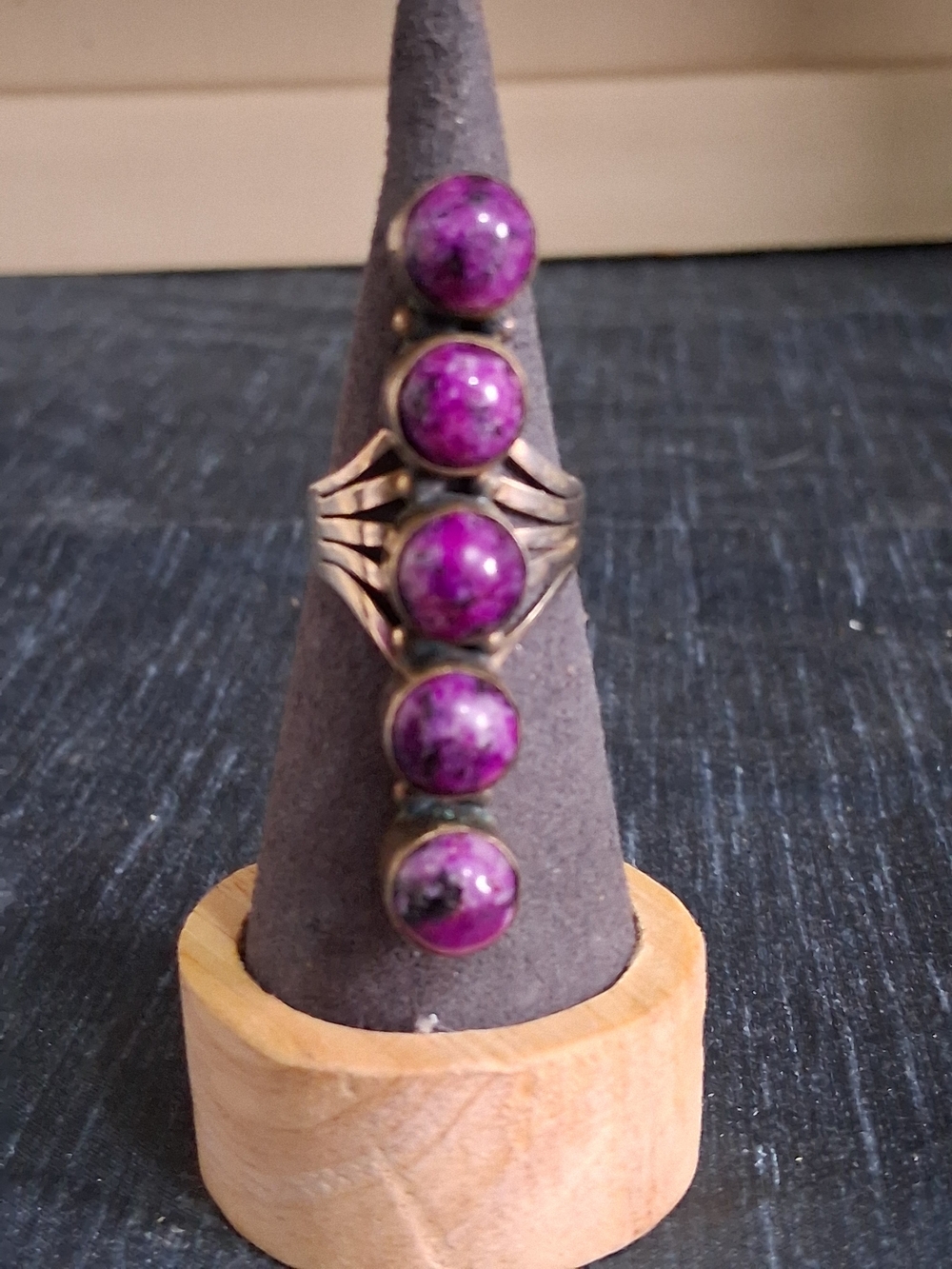 Sterling Silver Long Purple Stone Multi-Bead Statement Ring - Women Jewelry Sz 8